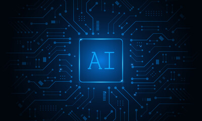 Artificial Intelligence ,AI chipset on circuit board, futuristic Technology Concept	