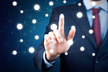 man touching network in screen