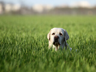 the yellow labrador in the park