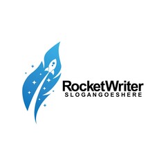Rocket with Feather Pen Writer Logo Template Design Vector, Emblem, Design Concept, Creative Symbol