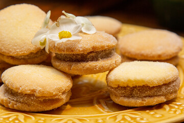 Casadinho Cookie - Traditional Brazilian biscuit stuffed with dulce de leche (doce de leite), a sweet made from milk.