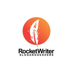 Rocket with Feather Pen Writer Logo Template Design Vector, Emblem, Design Concept, Creative Symbol