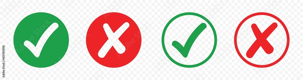 Poster checkmark and x mark icon, buttons isolated on a transparent background. for apps and websites.