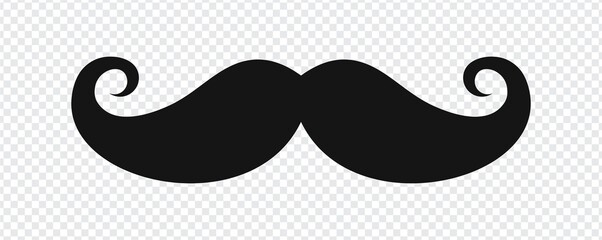 Mustache Icon Set. Black Old style mustaches  isolated on transparent background. Vector illustration