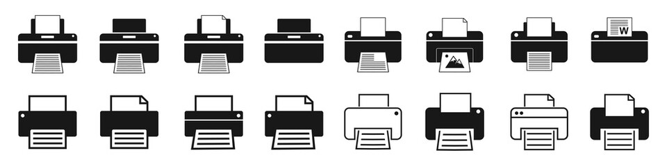 Printer icon set, Print symbol, Vector illustration