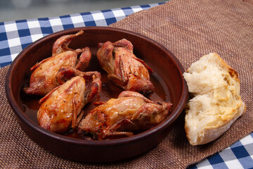 Roasted quail and Chunk of white bread