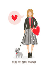 Hand drawn cartoon Happy Valentines day illustrations card with people together. In love. Vector EPS10