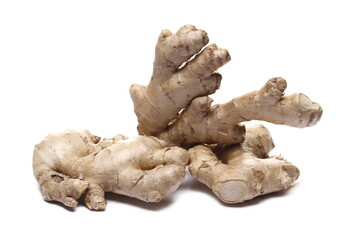 Ginger roots isolated on white background, Zingiber officinale