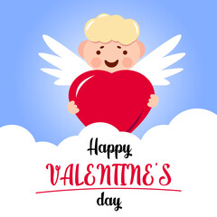 Funny little cupid aiming at someone. Illustration of a Valentine's Day. Vector.