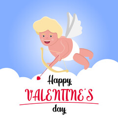 Funny little cupid aiming at someone. Illustration of a Valentine's Day. Vector.