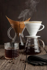 Brewed coffee from steaming filter drip style