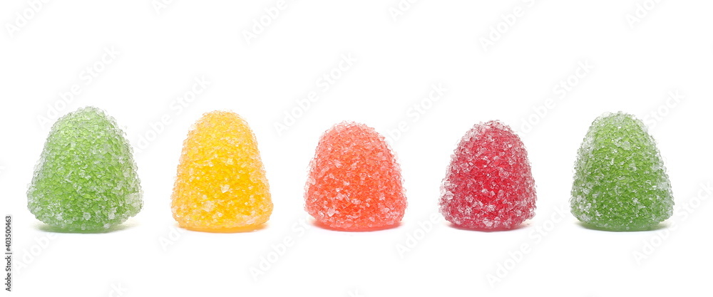 Wall mural colorful jelly fruit candies, candy isolated on white background