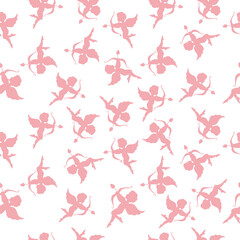 Valentine day seamless romantic pattern background with cupids hearts and arrows vector illustration