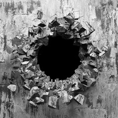 Cracked broken hole in concrete wall