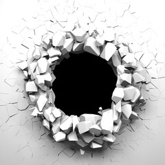 Broken white wall with a hole in the center