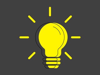 Bifurcating glowing light bulb icon. Bright yellow light with black outline rays electric lighting and new creative vector idea.