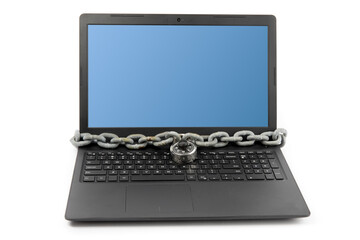 cyber security - a notebook computer with a chain and lock signifying lock your comnputer