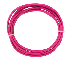 Top view of pink rolled cable isolated on white