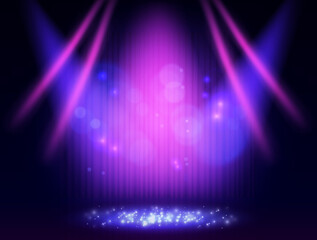 Obraz premium Background with blue curtain and spotlights. Design for presentation, concert, show
