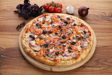 pizza with salami and olives