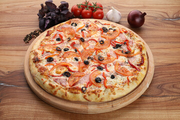 pizza on a board