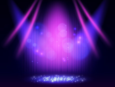 Background with blue curtain and spotlights. Design for presentation, concert, show