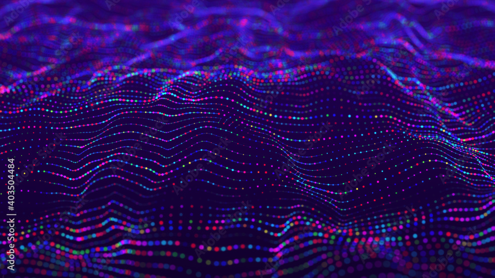  network of bright connected dots and lines. abstract dynamic wave of many points. digital background