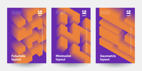 Minimalist posters set. Modern gradient shapes with 3d effect. Eps10 vector.