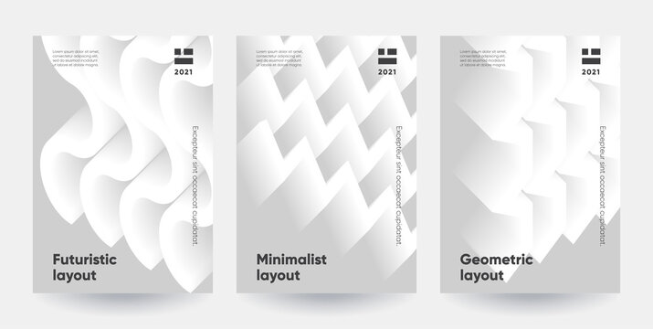 Minimalist posters set. Modern gradient shapes with 3d effect. Eps10 vector.