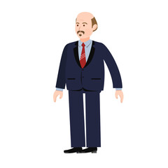 A fat man in a suit. Overweight. Vector illustration of a person for animation. Editable strokes. Editable movements. A bald old man.