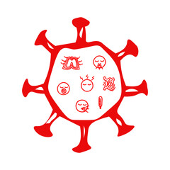 Hand drawn vector with icons about coronavirus symptoms and lettering. 