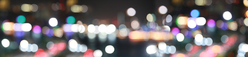 Panorama Abstract color bokeh in dark night.