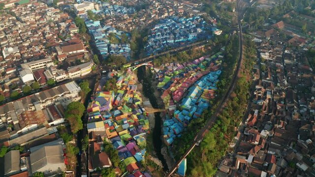Drone Over Colored Buildings Of Kampung Warna Warni Jodipan