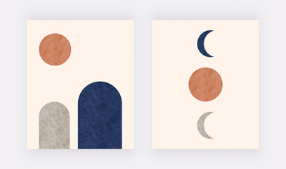 Moon and sun wall art print. Boho mid century design posters
