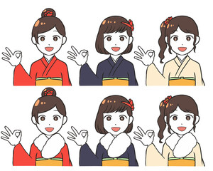 振袖の女性　オッケーサイン　上半身