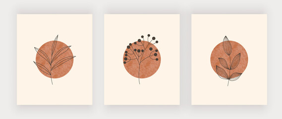 Sun with leaves wall art print. Boho mid century design posters