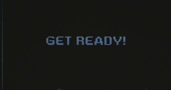 Get ready on arcade simulation screen. VHS old vintage videogame