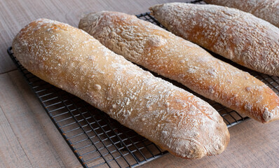 Home made ciabatta sour dough bread, baked during the Coronavirus lockdown.