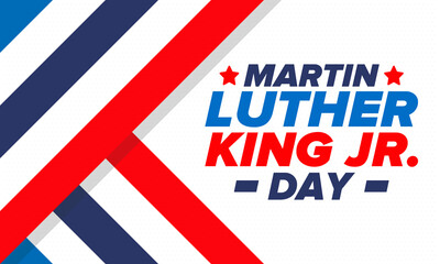 Martin Luther King, Jr. Day. Celebrated annual in United States in January, federal holiday. African American Rights Fighter. Patriotic american elements. Poster, card, banner, background. Vector