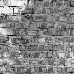 Grey Brick Wall Square Material Background. White Black Brickwall Grunge Surface. Dirty Messy Urban Backdrop.