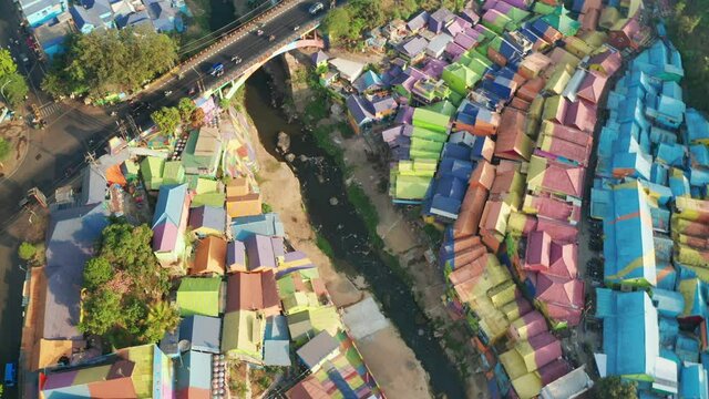 Drone Over Town And River Of Kampung Warna Warni Jodipan