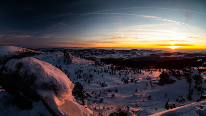 sunset in mountains in winter