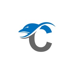 Dolphin with Letter C logo icon design concept vector template