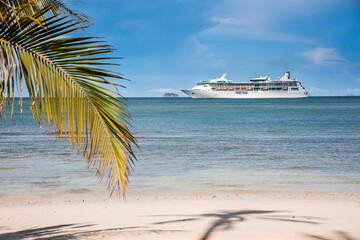 Obraz premium palm tree beach and cruise ship