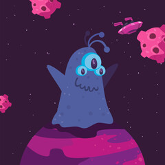 Space alien cartoon on planet vector design
