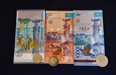 some tenge banknotes from the country of kazakhstan