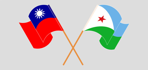 Crossed and waving flags of Taiwan and Djibouti