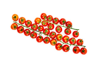 overhead shot of cherry tomatoes on white background