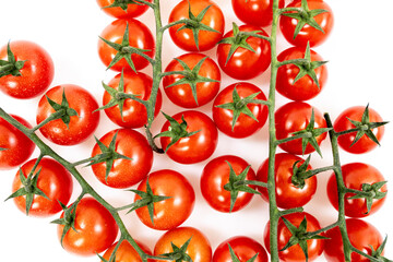 overhead shot of cherry tomatoes on white background