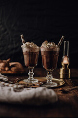 Warm chocolate and coffee beverage / drink - dark and moody vintage food photography